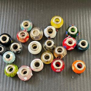 21 Colorful Glass Beads Marked 925 One Marked Pandora